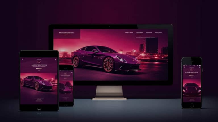 A beginner's guide to web design showcasing a purple screen and a Porsche car.