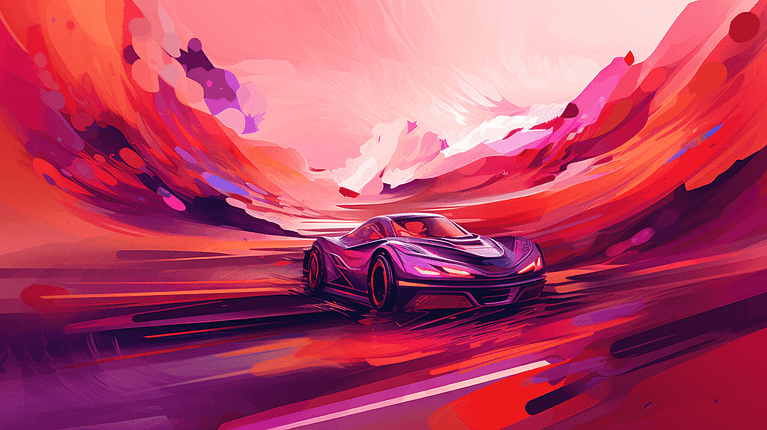 An abstract painting capturing the essence of speed on a road.